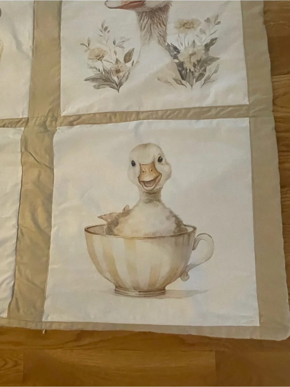 Silly Goose Crib Size Panel Quilt - Neutral Beige & Cream